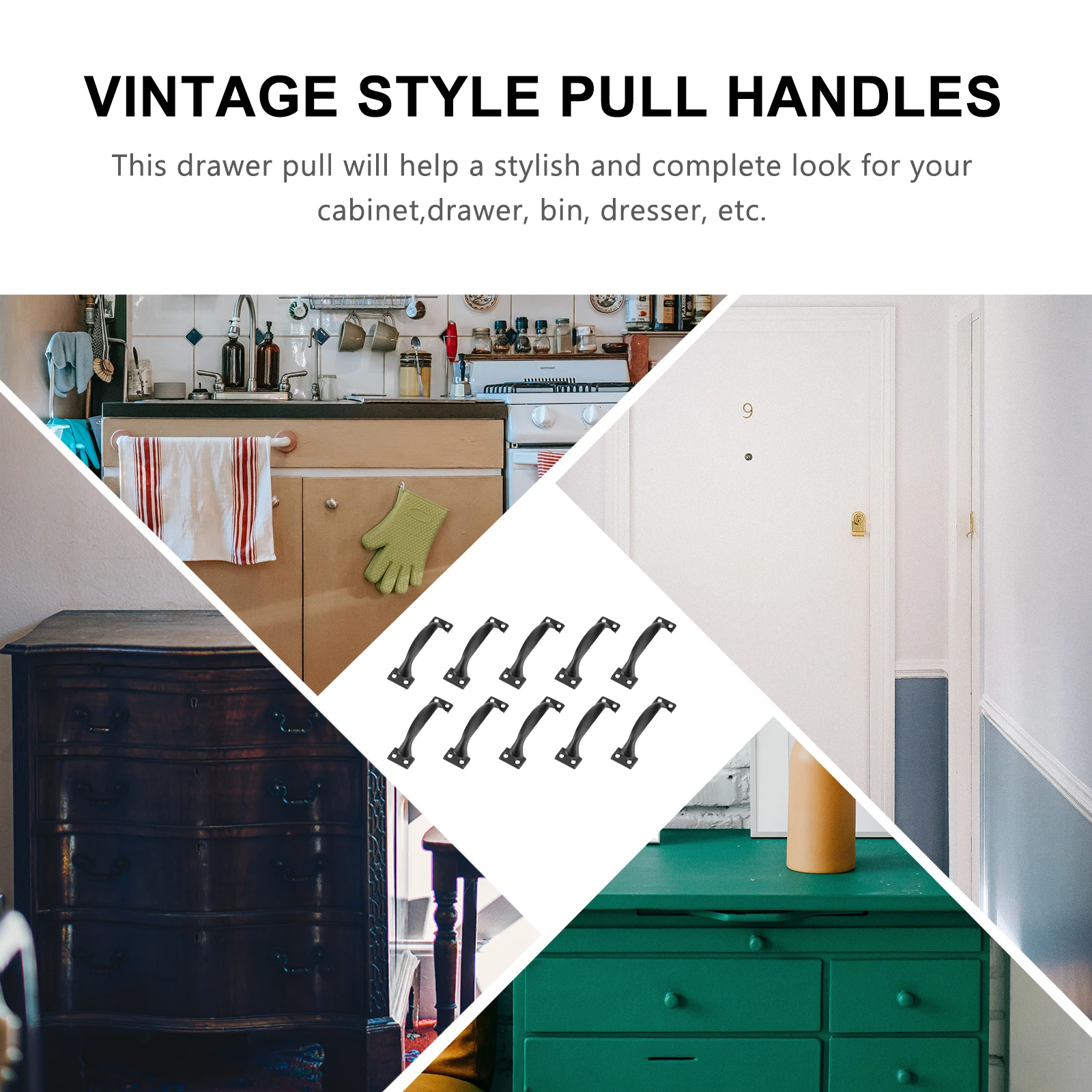 

10Pcs Black Door Pull Handle 4 Inch Vintage Dumpling Style Cabinet Knob for Kitchen Drawer Bookcase Furniture Replacement