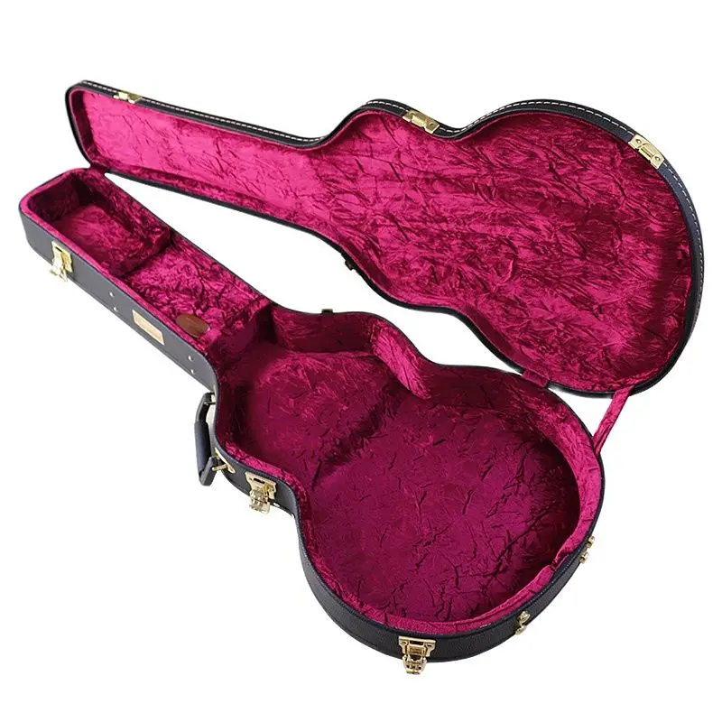 Black Leather Guitar Hardcase Wood Case Superior PVC Leather Material Velvet with Red Foam Lining for 40 Inch 41 Inch with flaw