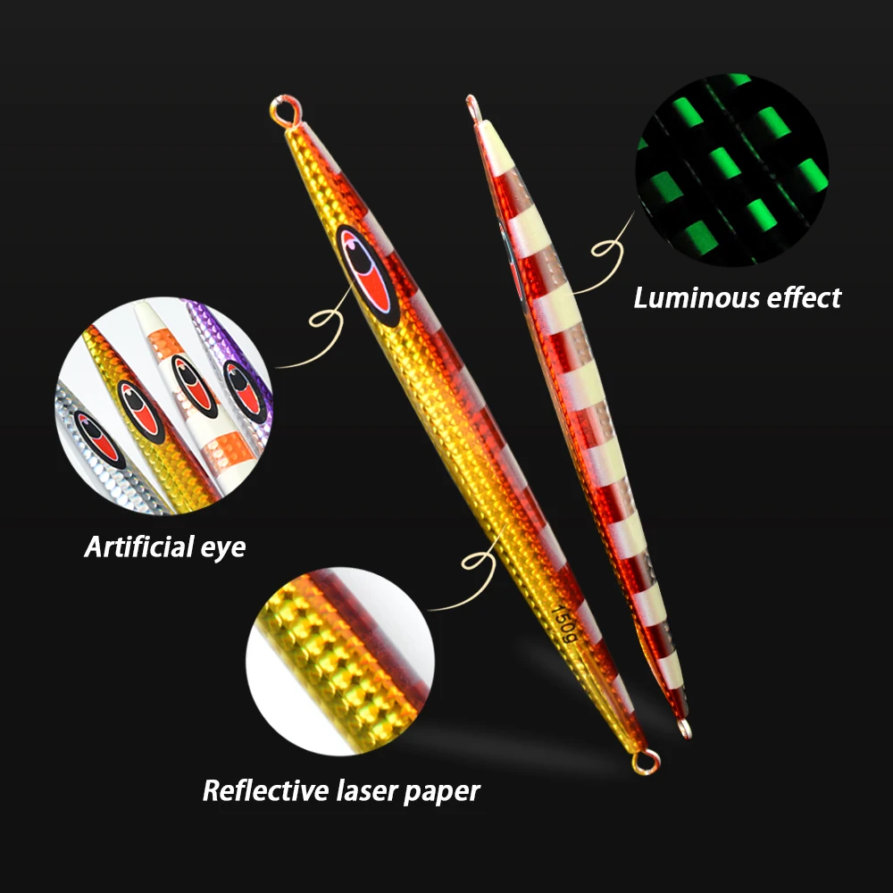TOLU-150g-500g 빠른 싱킹 지그 낚시 루어, 레이저 종이 코팅 야광 지그 루어 바다 낚시 트롤링 지깅