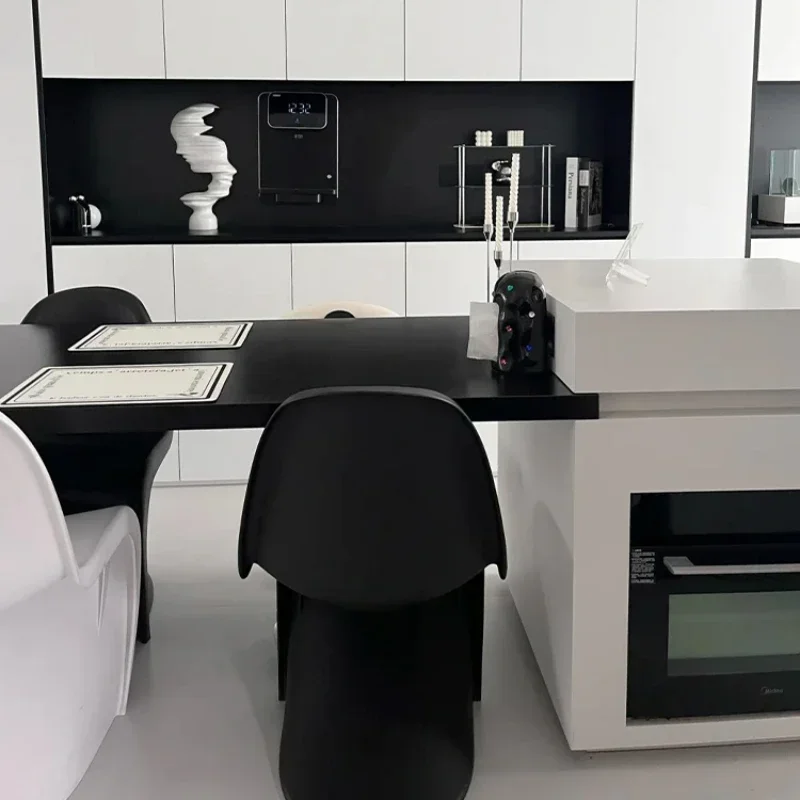 

Minimalist rock slab island dining table integrated, guide platform senior household