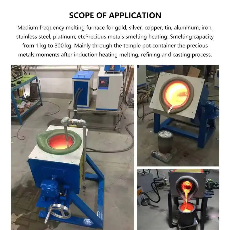 HCX Medium Frequency Induction Metal Melting Industrial Furnaces For Smelting 25 Kg Iron Stainless Steel Copper Brass Bronze