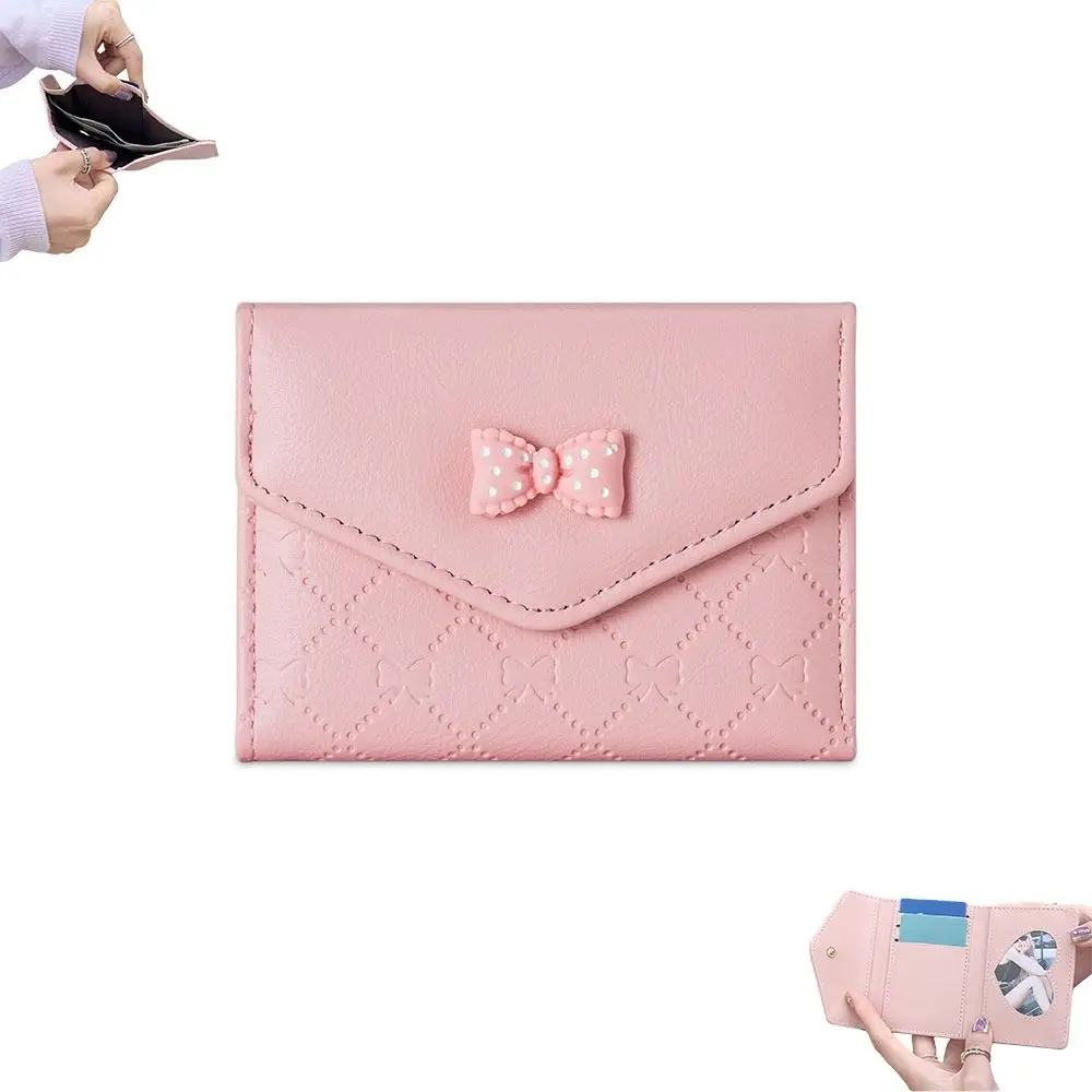Portable Bow Short Wallet Tri-fold Portable Card Holder Coin Purse Gifts