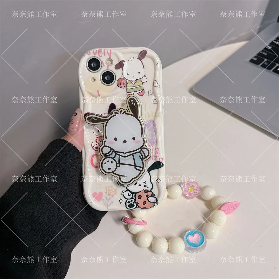 

Pochacco 3D Wave Bracket Bracelet Phone Case For Samsung Galaxy S24 S23 S21 S20 FE Plus Ultra 4G 5G Soft Silicone Back Cover