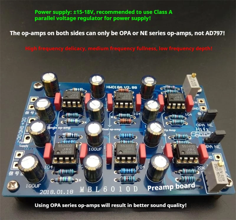 HW018A MBL6010D Front stage board Sound modulation board Remote control volume Front signal buffer amplification board