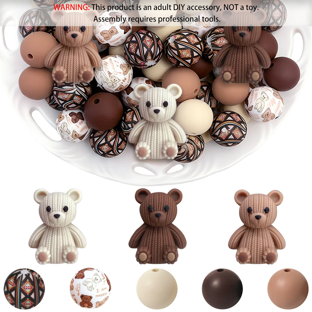 32/43Pcs Yarn Bear Silicone Beads Set DIY Beaded Necklace Bracelet Decoration Pen Jewelry Pendant Etc. Holiday Birthday Gift