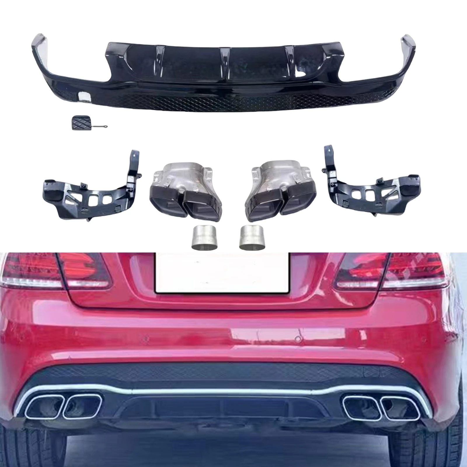 E63 AMG Stil Heckstoßstange Diffusor Lippe Auspuff Schalldämpfer Spitzenrohr für 2014–15 Mercedes W207 C207 E-Klasse Coupe E200 E250 E300 E350