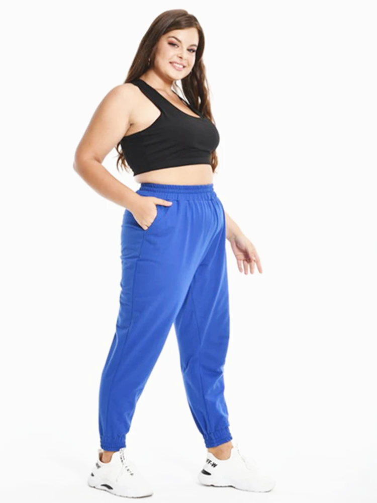 

Women Sweatpants With Pocket Femme Cotton Comfy Joggers Elastic Waist Sports Trousers Pantalon Plus Size 5XL 4XL XXXL Blue