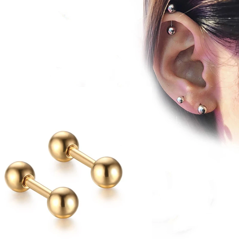 1,2*6MM Modische, schlichte, klassische Ohrstecker aus Edelstahl, sortierte goldfarbene runde Kugeln, Schmuck für Männer und Frauen, für den täglichen Gebrauch – Detail 2