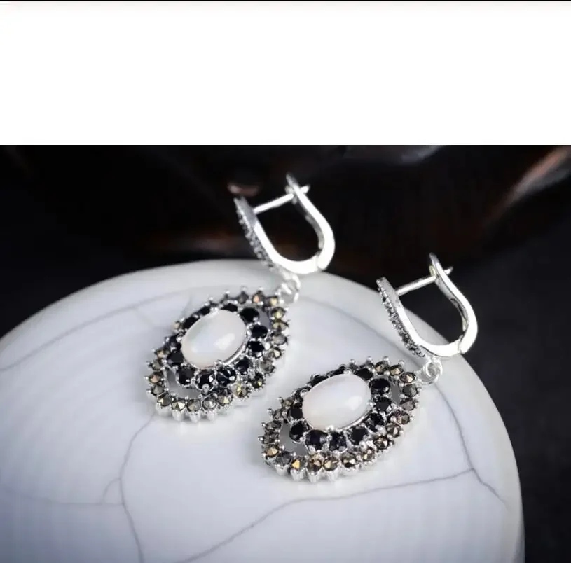 

5 choices Women Genuine 925 Silver natural Stone Marcasite Earrings