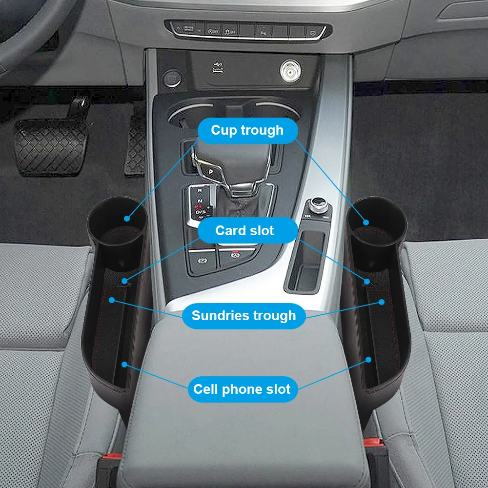 Car Organizer Phone Bottle Keys Holder Box Seat Gap Slit Box With Charging Hole Car Accessories Leather Car Seat Gap Storage Box