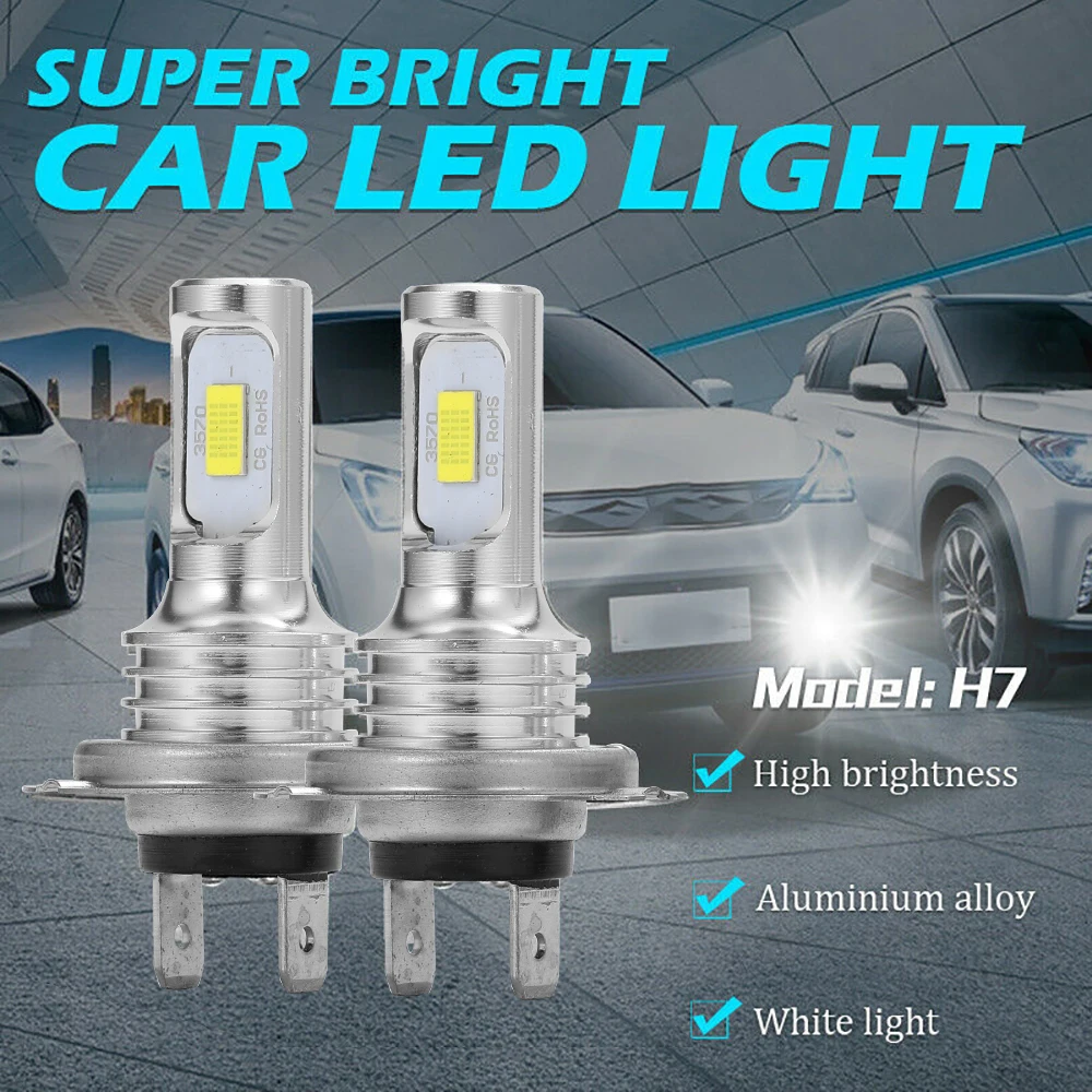 2Pcs CSP 100W H4 H7 Super Bright Led Car Daytime Running Driving Fog Light Lamp 6000K Auto Driving Headlight High Low Beam Bulbs