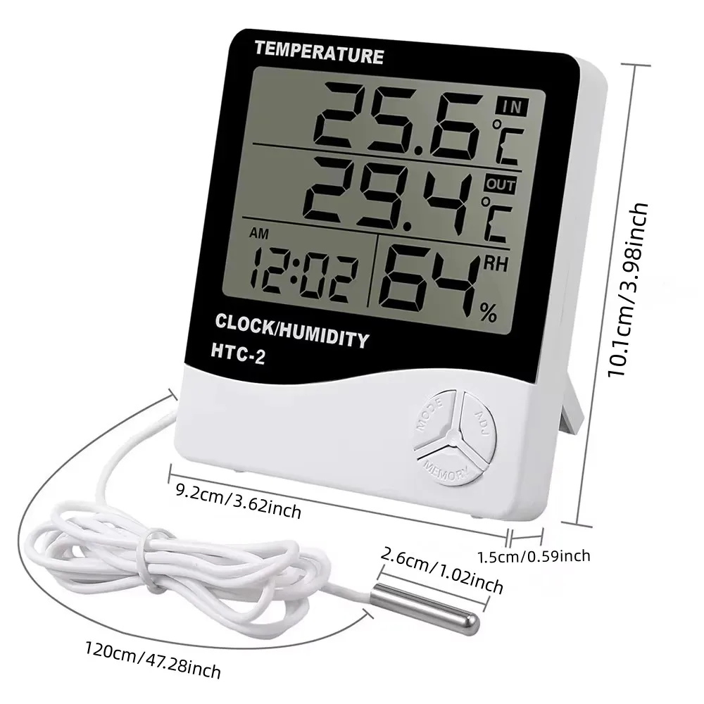 Compteur électronique numérique LCD de température et d'humidité, thermohygromètre électronique domestique, Station météo avec horloge