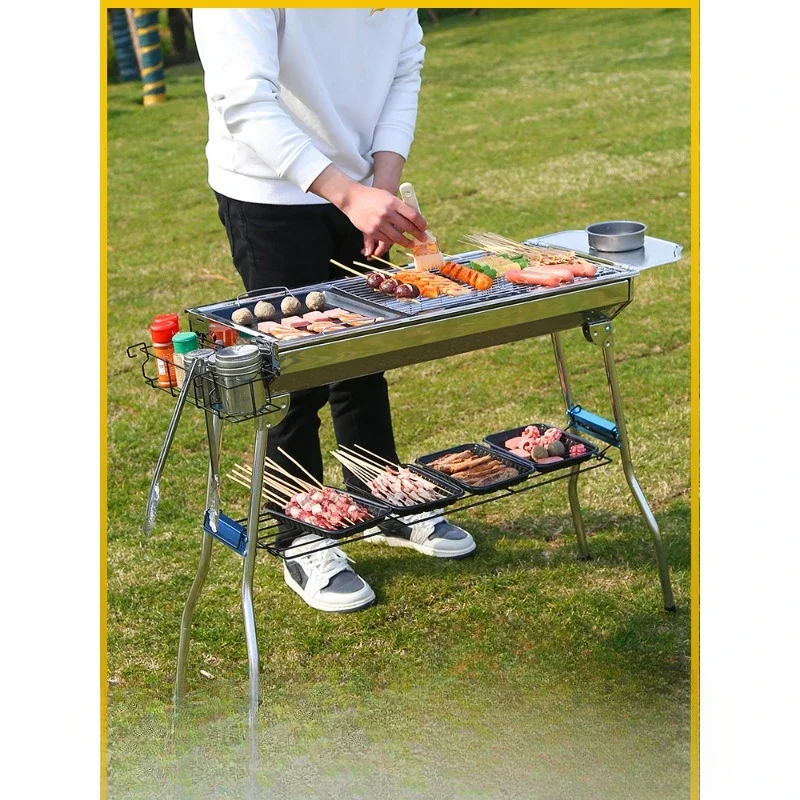 

Barbecue Grill Household Outdoor Folding Portable Full Set of Tools Yard Stainless Steel Thickened Barbecue Rack