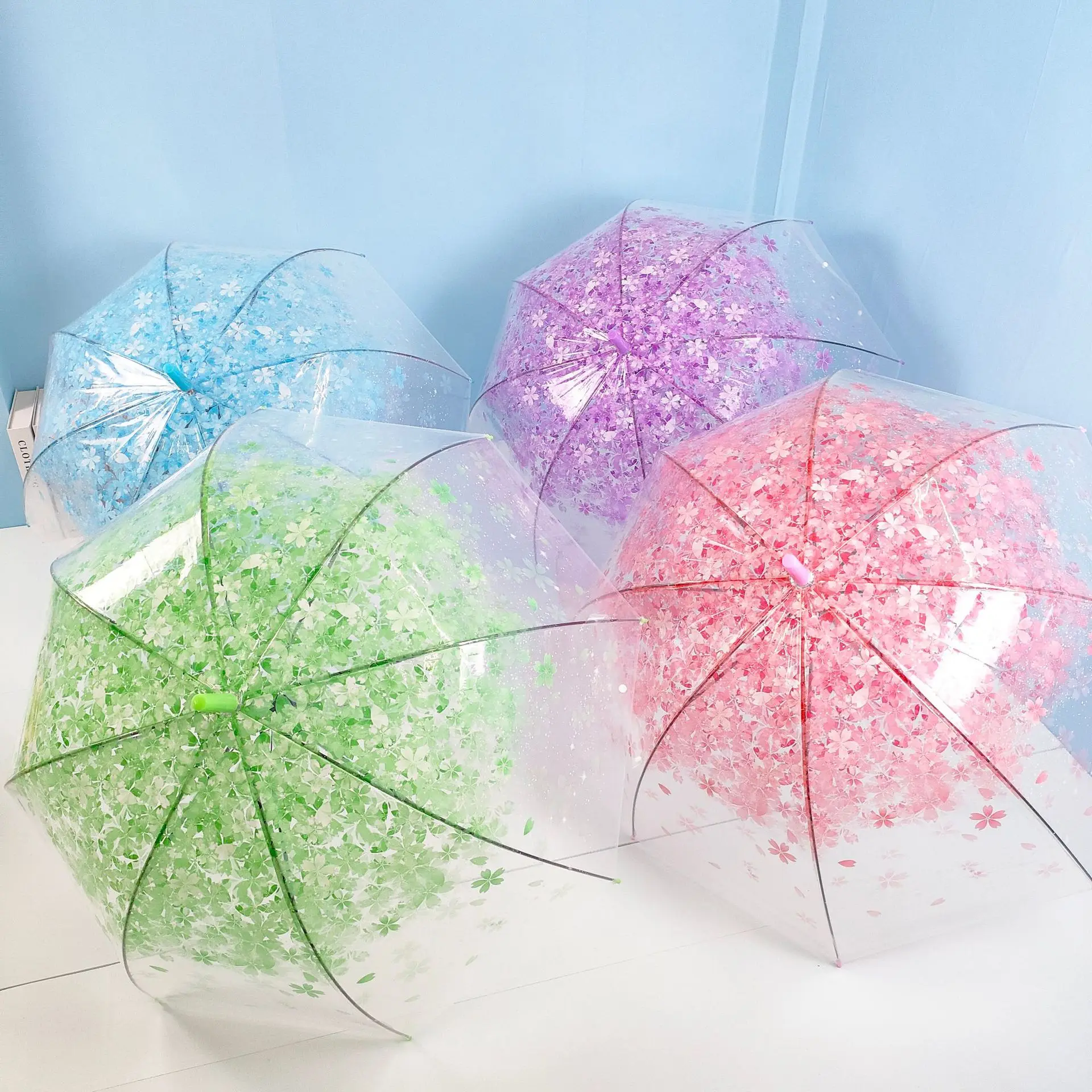 10pcs outdoor folding umbrella cute Korean mini fresh simple forest three fold cherry blossom transparent Japanese umbrella