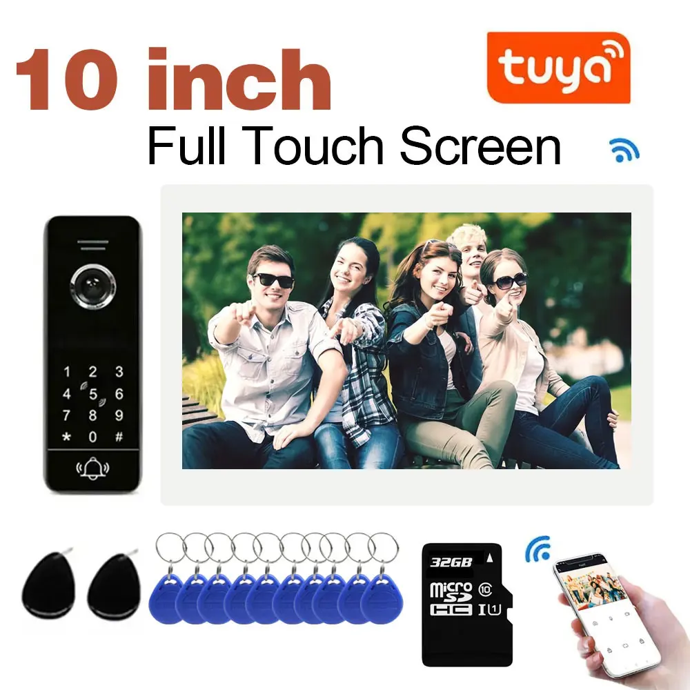 New Tuya 1080P 10inch Touch Monitor WIFI Video Intercom System Waterproof Password RFID Card Unlock Camera Home Security Protect