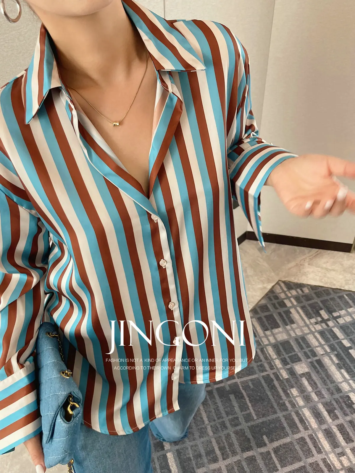 

Satin Striped Shirt Blouse Tops Y2K Women Clothing 2024 Woman Autumn Long Sleeve Korean Fashion Style Vintage Elegant Oversize