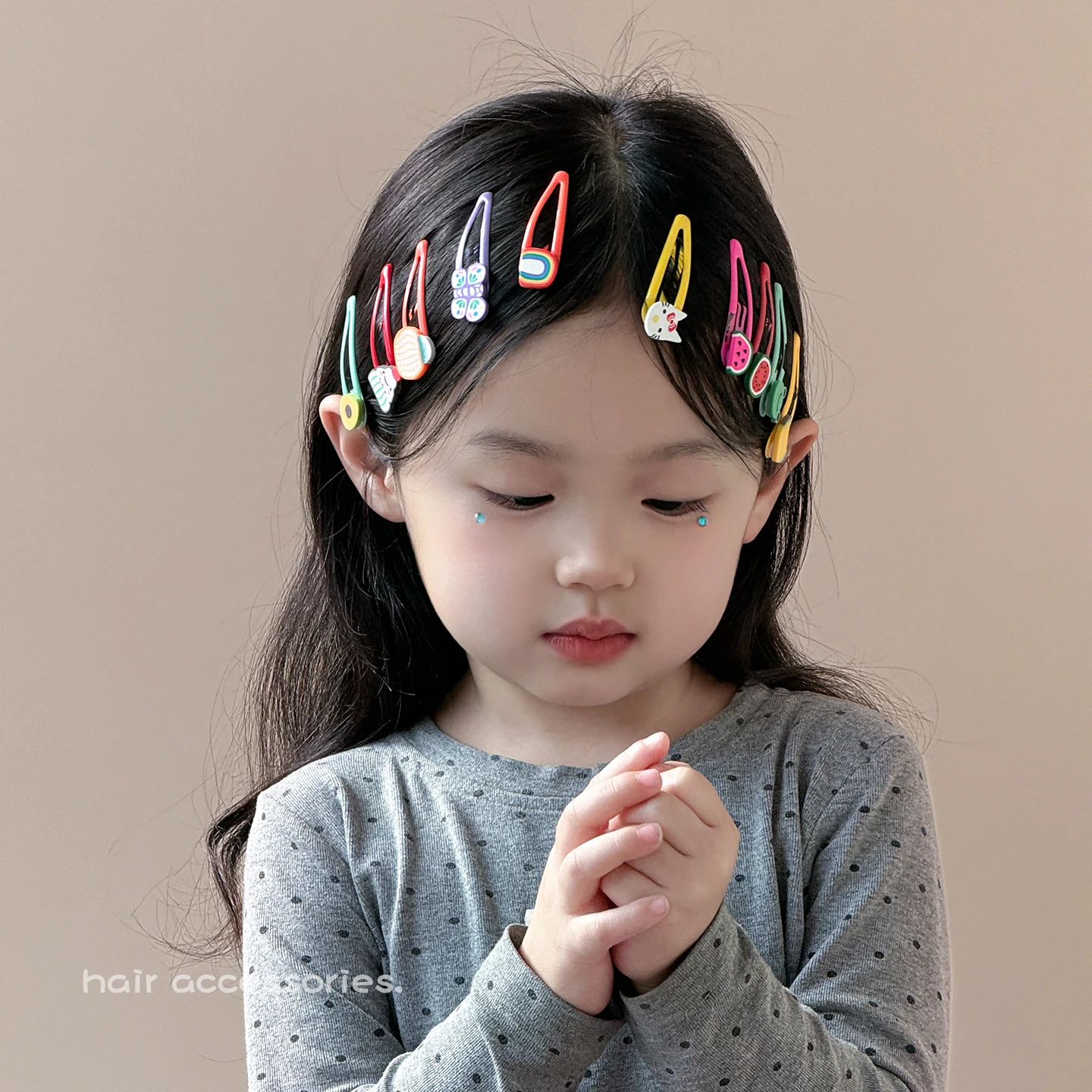 2026 Frühling Neu 5-teiliges Set Niedliche Cartoon-Frucht-Tier-Schmetterling-Haarspangen für Kinder Mädchen Süße Haaraccessoires Modische Kopfbedeckung B – Detail 2