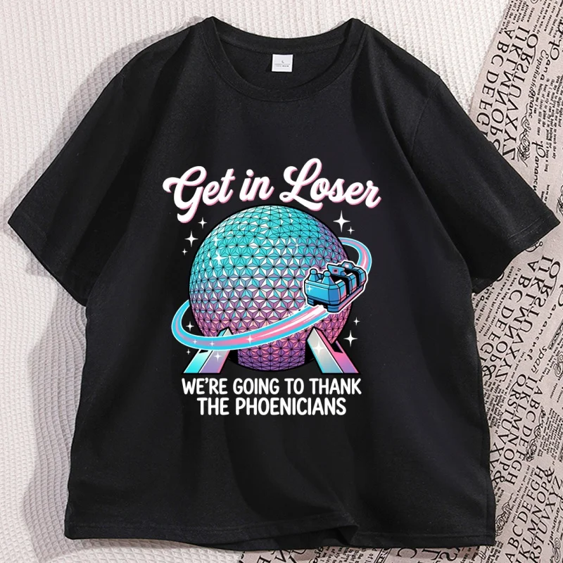 

Spaceship Earth T-Shirt Men Women Get in Loser Graphic T Shirts Matching Family Vacation Tshirts Unisex Elasic Short Sleeve Tees