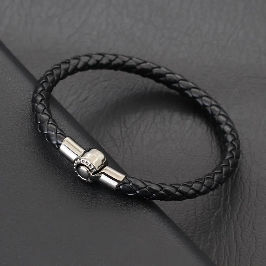 Minimalist Magnetic Leather Bracelet For Men Casual Accessories Customizable Size Black Bangle Pulsera Hombre Hiphop Rock Joias