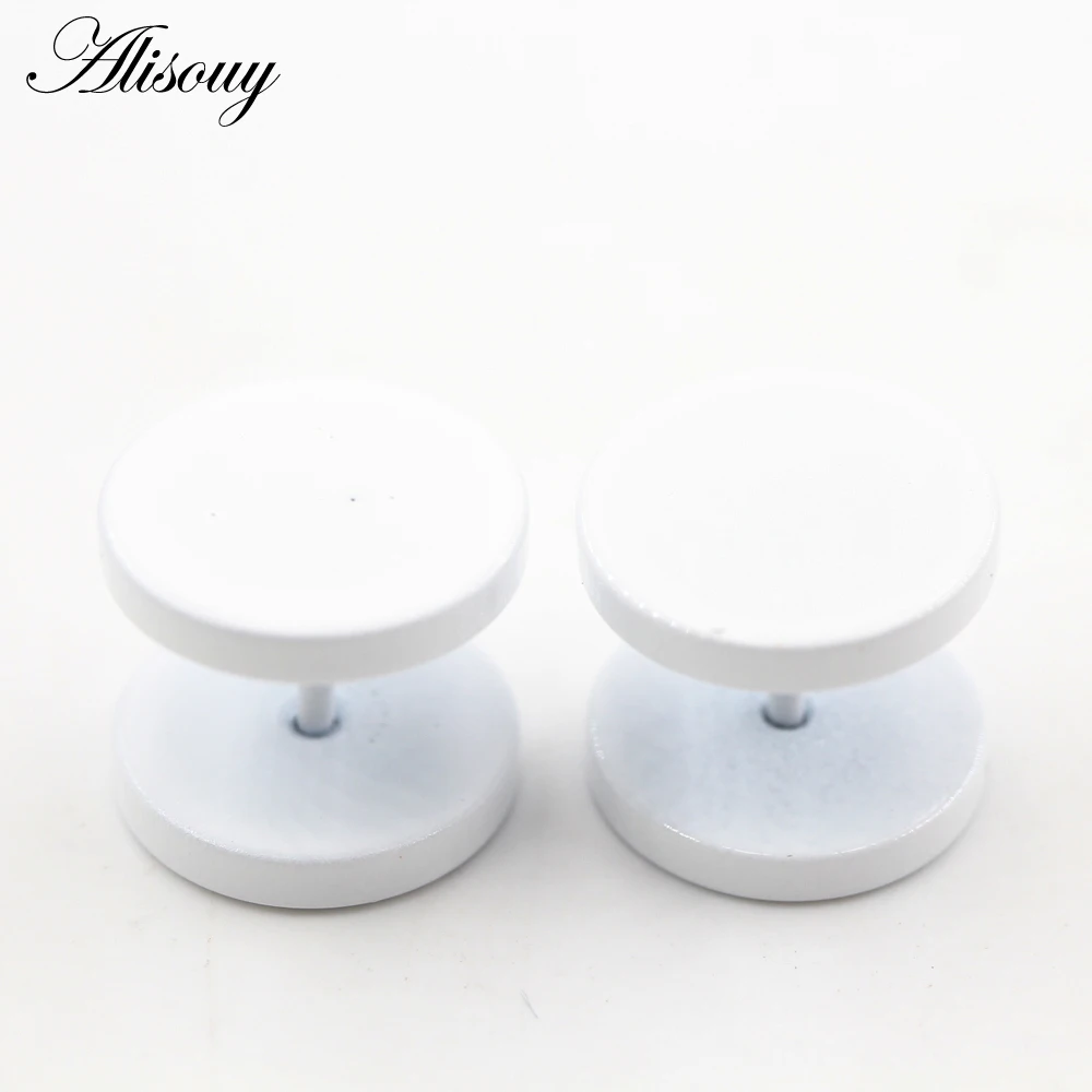 Alisouy 2PC Double Sided Round Stud Earrings White/Yellow/Green Color 4mm-14mm Men Earring Ear Jewelry