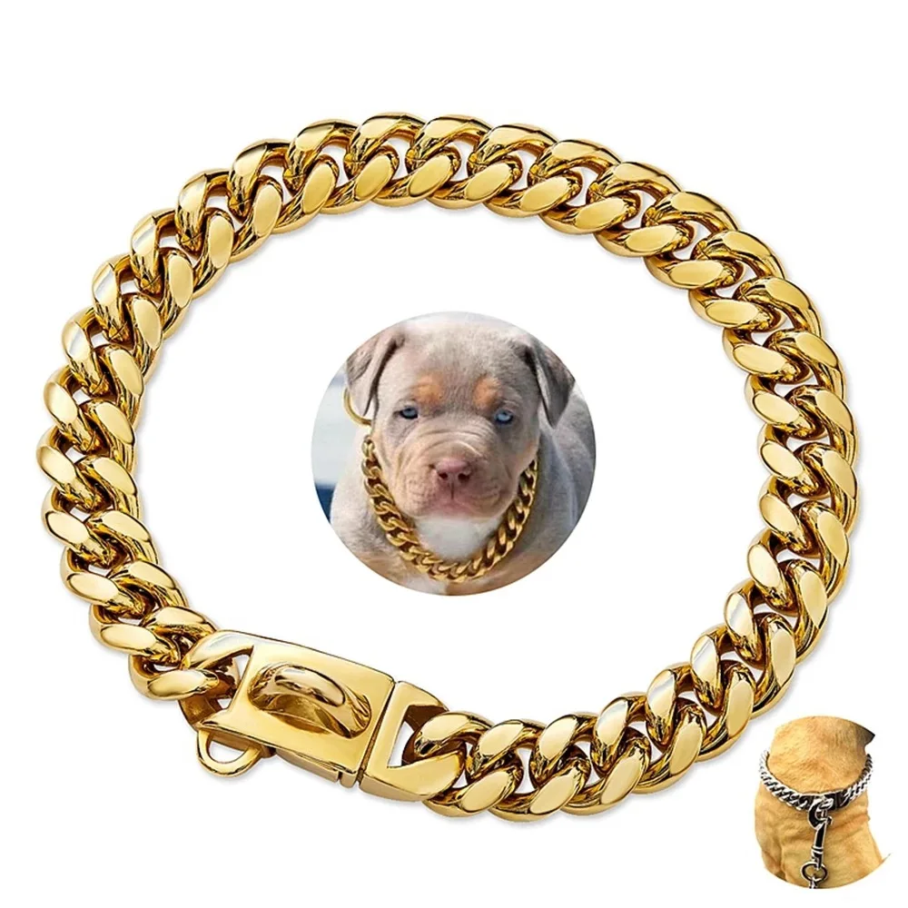 

Strong Dog Chain Collar Gold Stainless Steel Pet Training Collars Cool Dog Metal Collar For Medium Large Dogs Pitbull Bulldog
