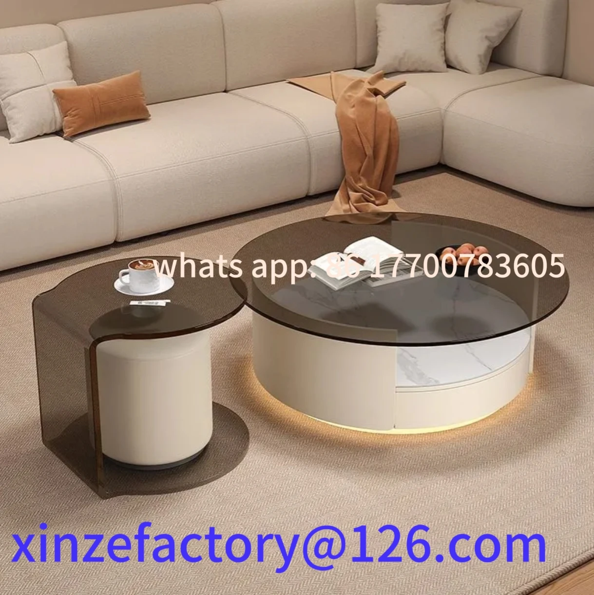 

Customizable High-End Cream Style Rock Board Coffee Table Solid Wood Glass For Small Apartment