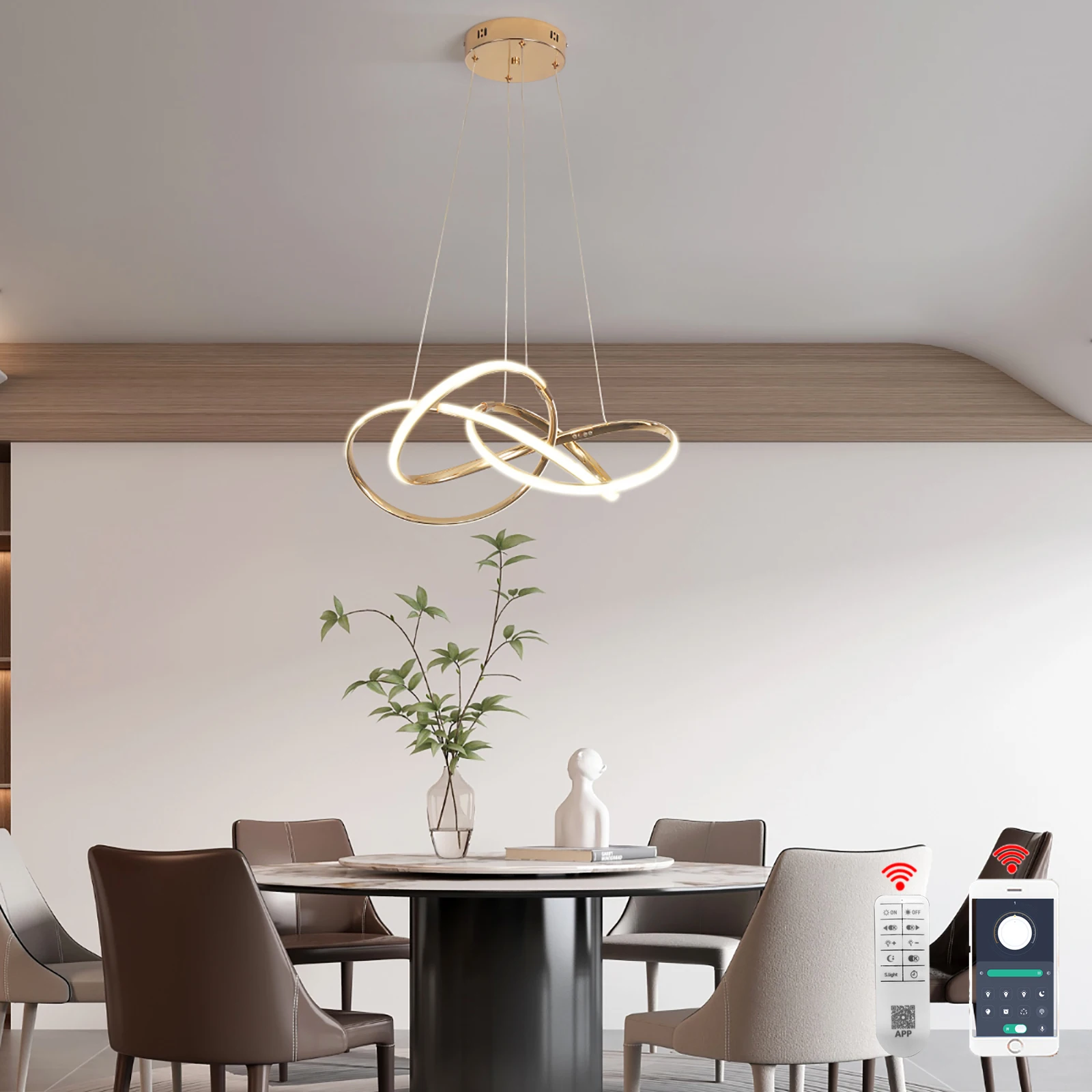 Gold Chrome Black Modern LED Chandelier, Pendant Ceiling Light Adjustable Led pendant Light for Dining Room & Kitchen Island