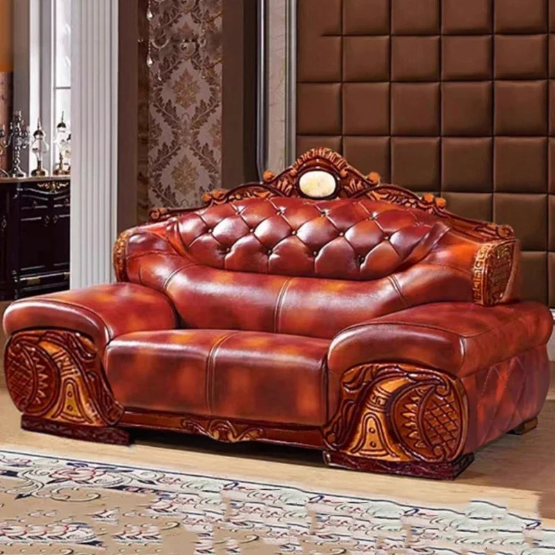 

Designer Lounge Living Room Sofa Genuine Leather Solid Wood Living Room Sofa Comfortable Lounge Service Muebles Lounge Furniture