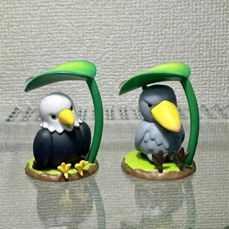 Qualia Capsule Toy Amayadori Mascot Figure Cute Birds Budgerigar Owl Shoebill Eagle Avoid The Rain Under Leaf Umbrella Toy Gift