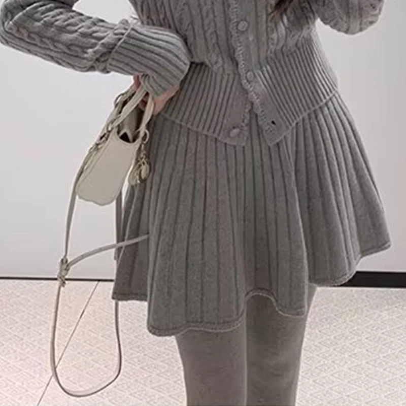 

New Women High Waist A-line Mini Knit Skirt Solid Casual Autumn Skirts