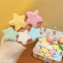 4pcs Girls Sweet Fluffy Star Hairpins Children Kids Faux Fur Bobby Pin Solid Color Pentagram Hair Clip Cute Side Hair Grip