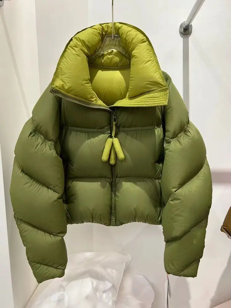 Jaqueta puffer curta para mulheres, casaco acolchoado de algodão, streetwear quente, manga longa, solta, casacos chiques, inverno, nova