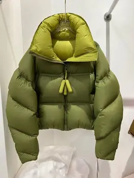 Winter Cropped Jacket Women Short Puffer Jacket Warm Streetwear Long Sleeve Zipper Cotton-padded Coat Loose Chic Outerwear New