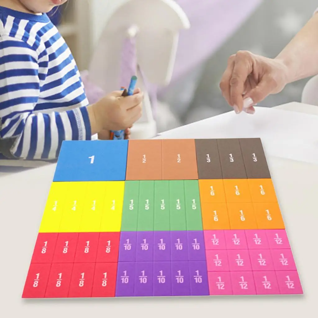 Fraction Strips Montessori Toys for Kids Math Cubes Educational Counting Tiles with Numbers Fractions Learning Manipulatives for