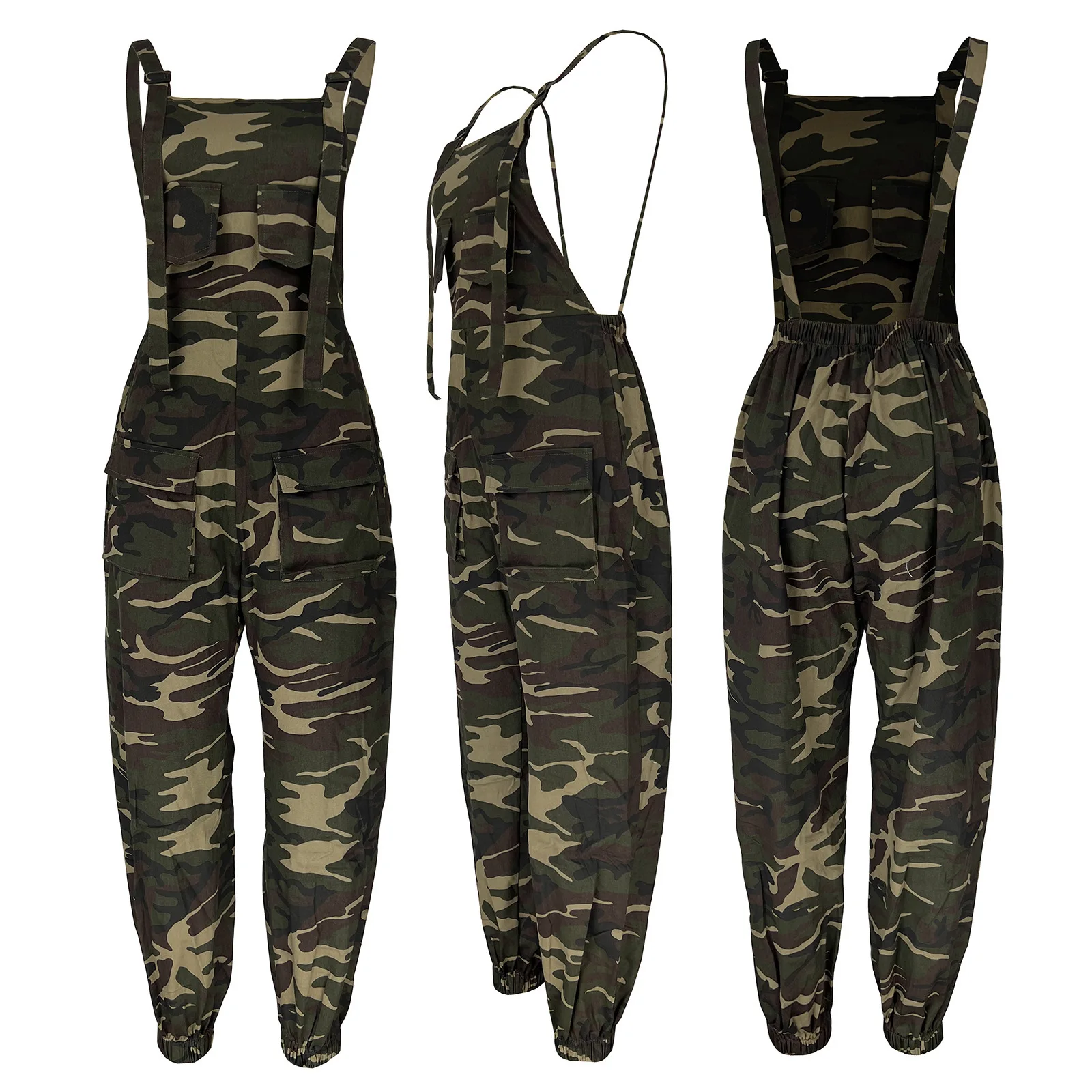 Camouflage Cargo Jumpsuit Sexy Women Spaghtti Strap Elegant Camo Print Loose Romper Overalls