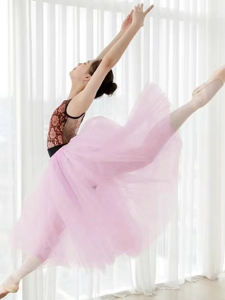 Tutu lungo 80 cm Bianco Nero Rosa Maglia di pizzo Gonna balletto Adulto Lago dei cigni Ballerina Danza Tulle Elastico in vita Tutù all'ingrosso