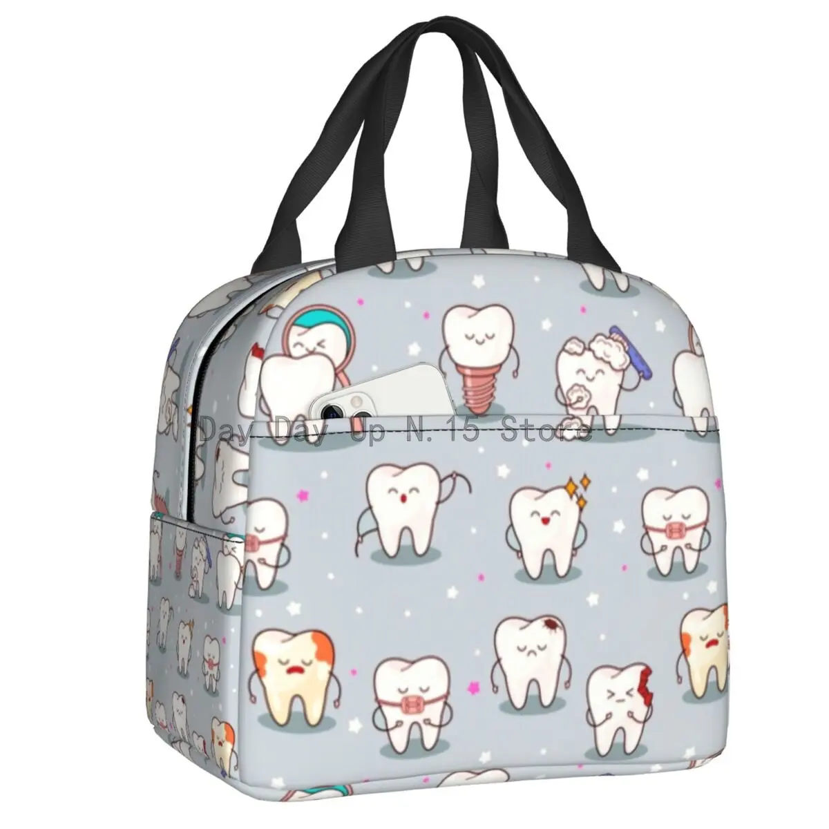 Custom Cute Teeth Baby Lunch Bag for Women Men Thermal Cooler Insulated Dentist Lunch Box for Children School