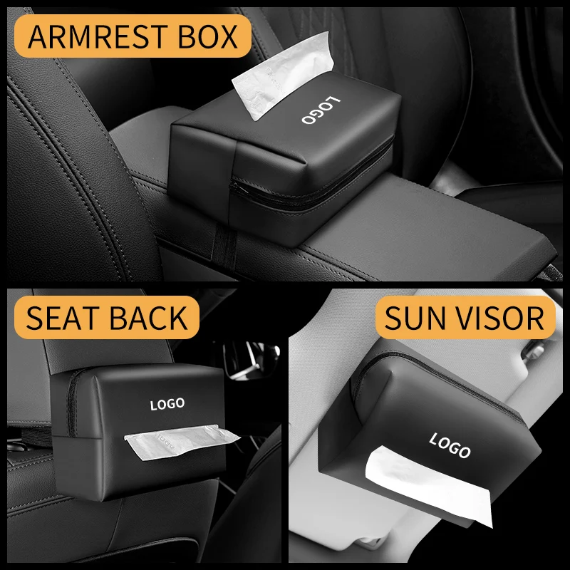 Car Tissue Box Holder Nappa Leather Car Center Console Armrest Napkin Box Sun Visor Backseat Tissue Case with Fix Strap