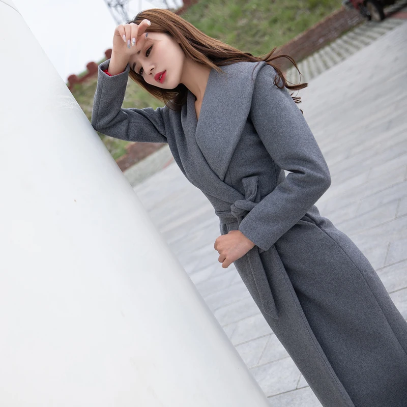 

Элегантное шерстяное пальто Ele ey Slim Fit с удлиненным воротником из чистой шерсти, для повседневной носки, женское, удлиненное, модная верхняя одежда
