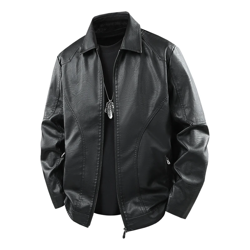 

Men Fashionable and Casual Slim Fit Leather Jackets Men Trendy and Plush Leather Jacket Men Turn Down Collar Leather Bomber Coat