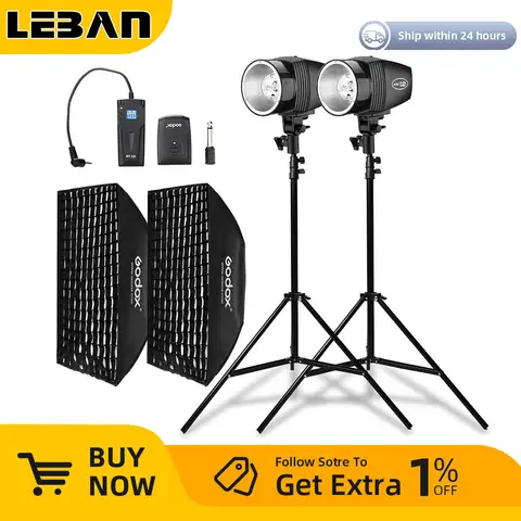 Godox 2x K-180A 360Ws Strobe Studio Flash Light Kit + RT-16 Trigger + 2x 50x70cm Honeycomb Grid Softbox + 2x 190cm Light Stand