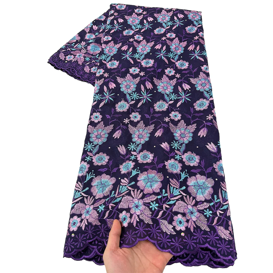 

Африканское хлопковое кружево с камнями 2026: высококачественный нигерийский швейцарский вуалевый кружевной материал (5 ярдов) для выпускных платьев