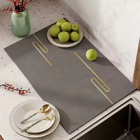 VIKAMA Modern Minimalist Kitchen Absorbent Countertop Mat Geometric Line Design Waterproof Easy-Clean Kitchen Storage Mat