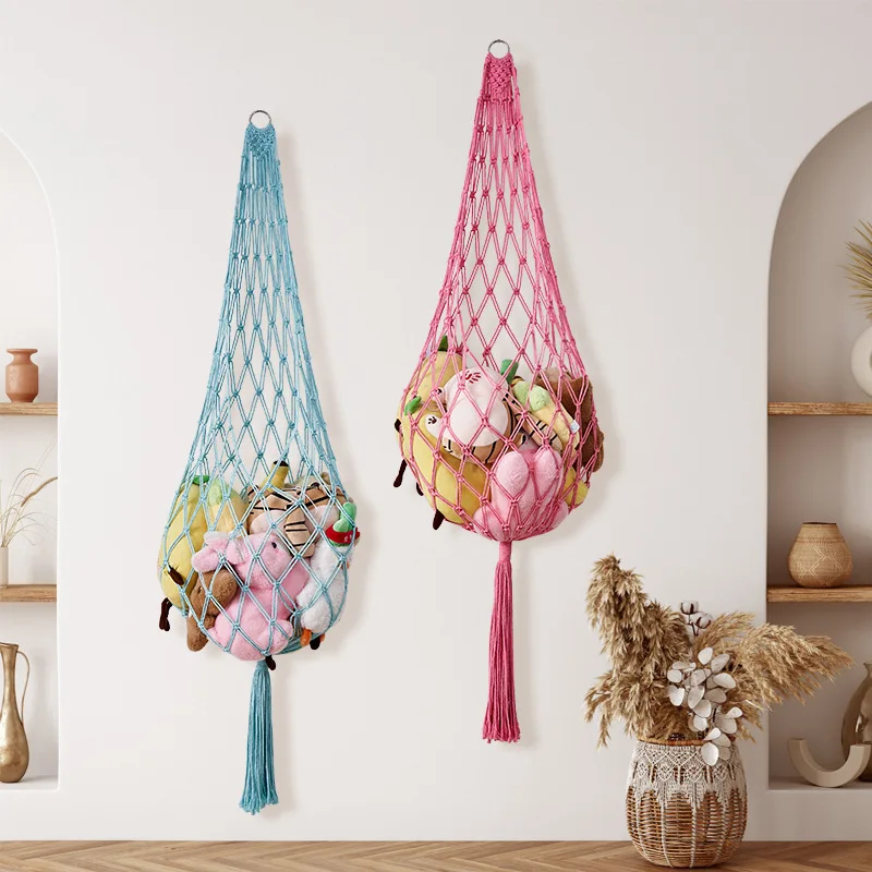Handmade Woven Cotton Hammock Mesh Net for Stuffed Plush Toys Hanging Storage Creative Toy Storage Net for Home Decor