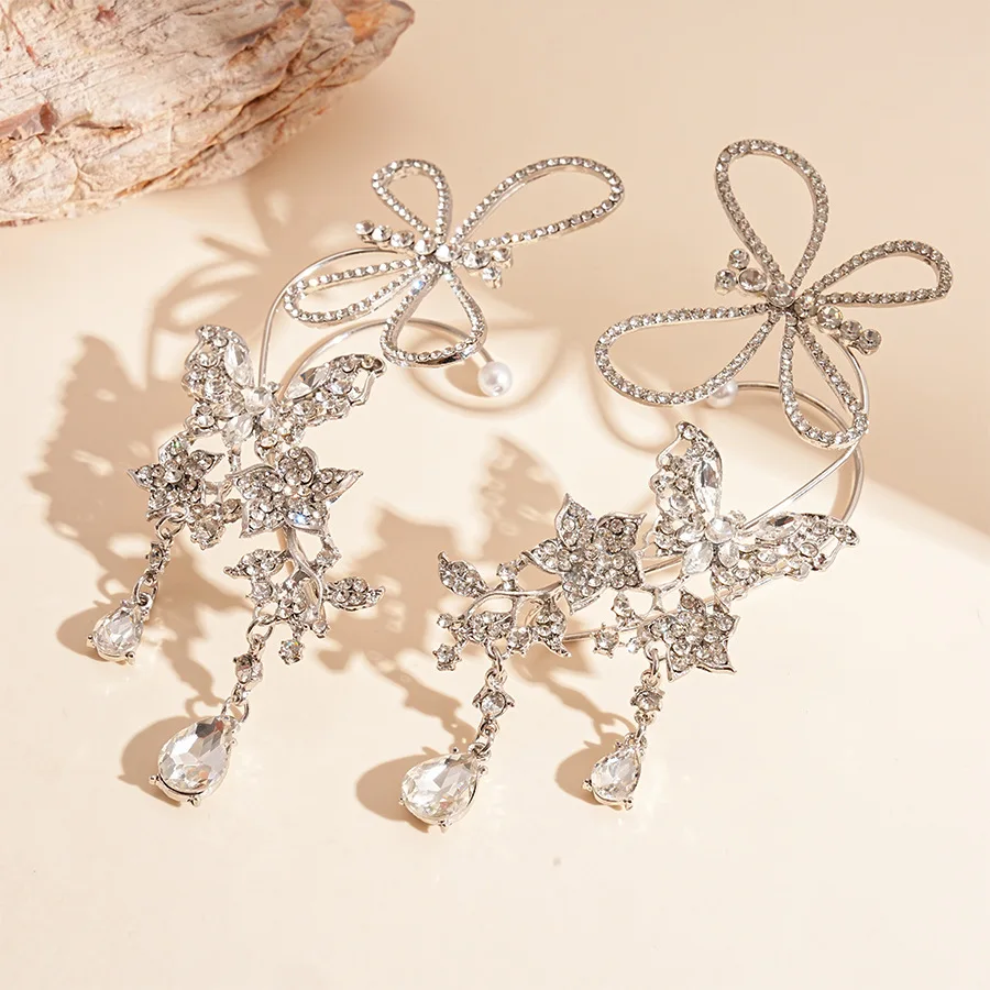 Super flash light luxury style diamond-encrusted butterfly water drop hollow without  holes ear hanging personality temperament