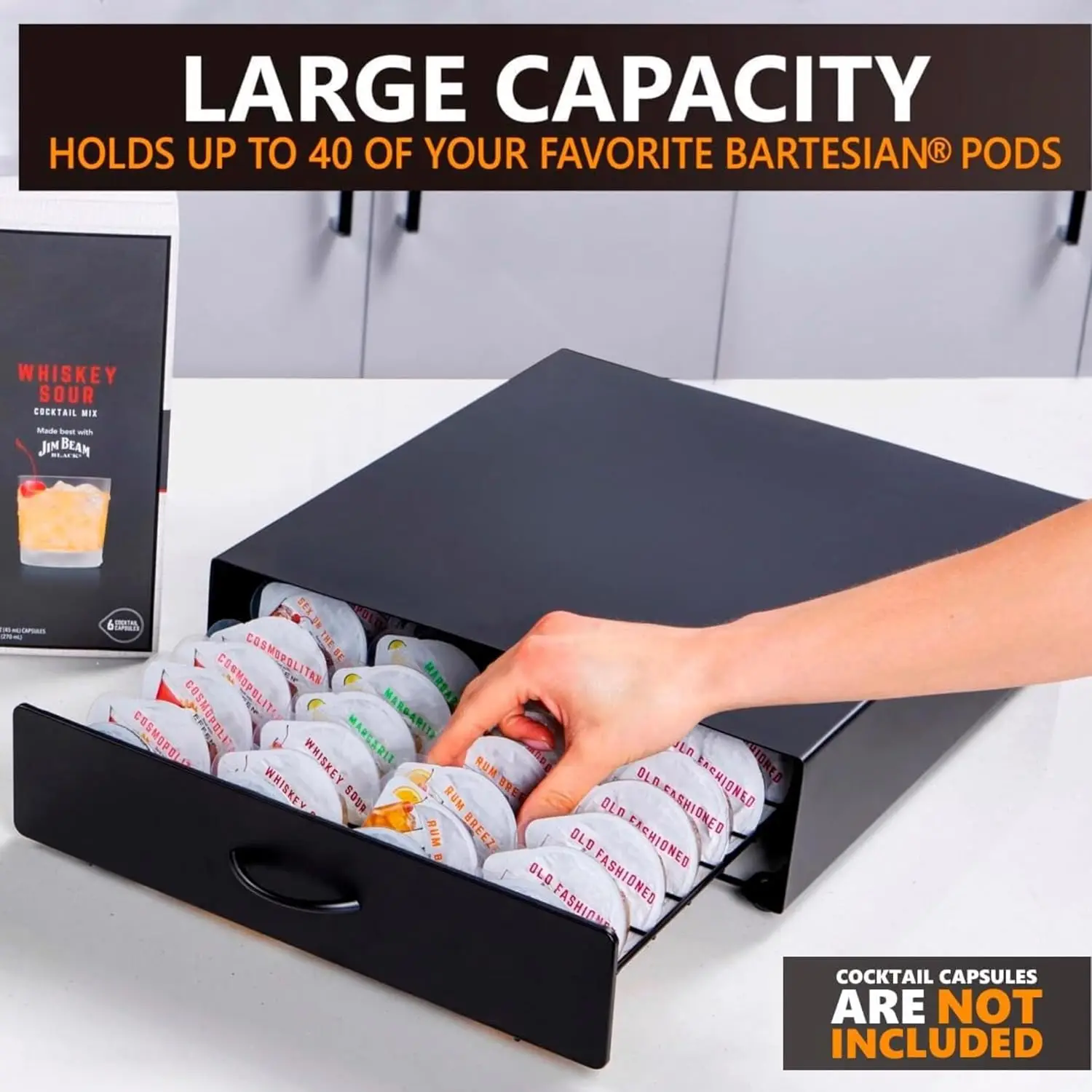 Bartesian Pod Holder – Stackable Organizer for 40 Capsules – Compatible with BEV by Black & Decker