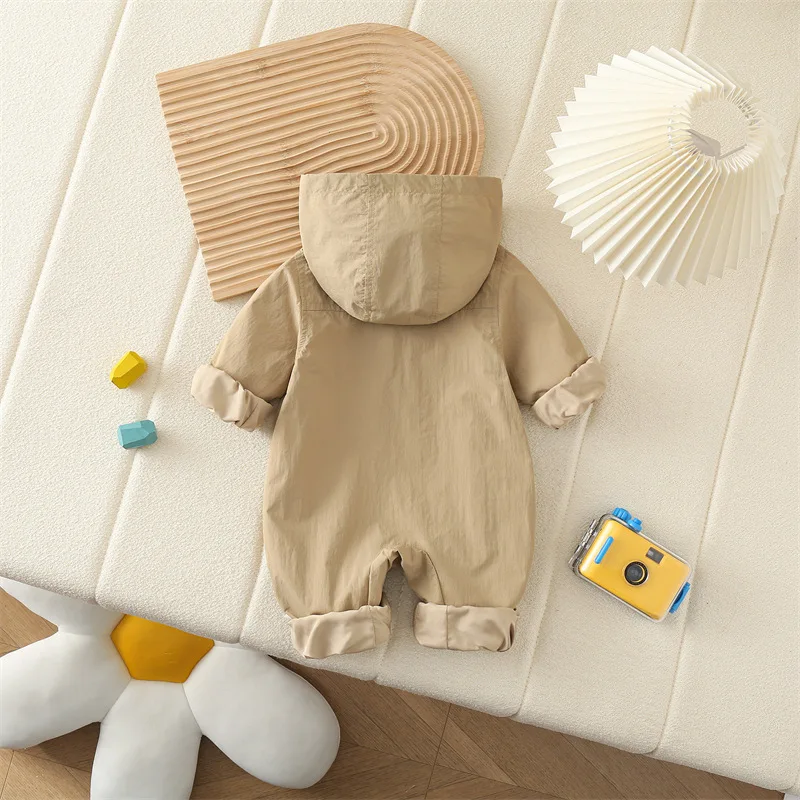 0-2 Y Baby Clothing Windy Breaker Jumpsuits Solid Bear Rompers Single Breast Outfit Baby Clothes