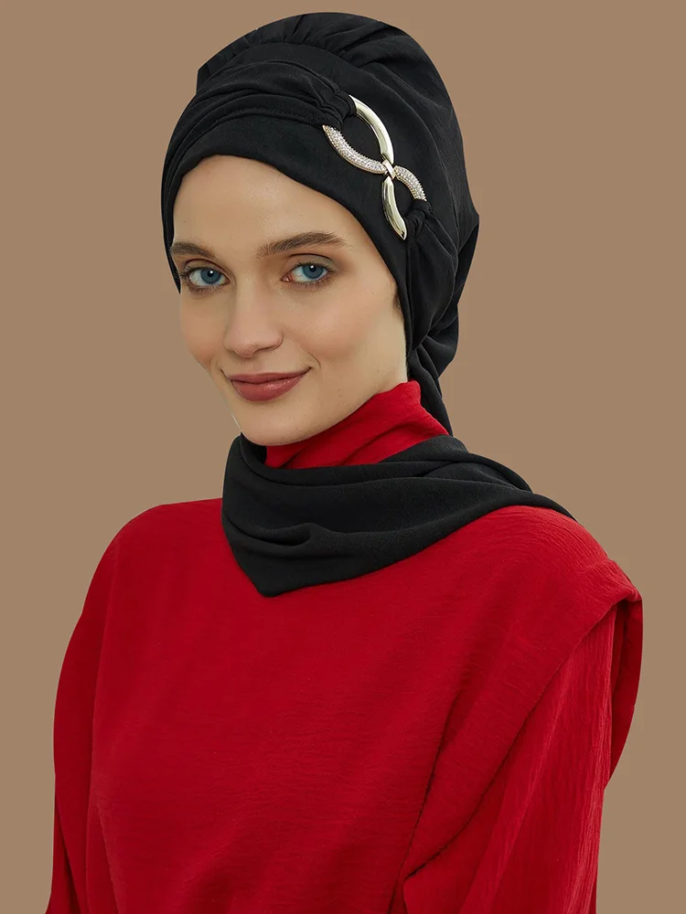 Instant Turban Scarf Head Turbans Hijab Women Headwear With Unique Accessories Butterfly Metal Buckle Design