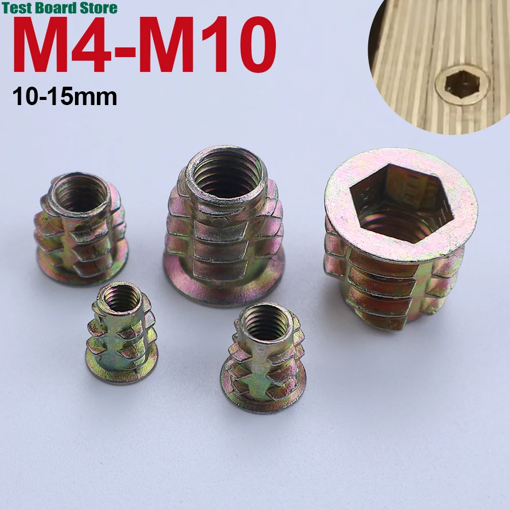 10/20/50pcs Zinc Alloy Thread M4 M5 M6 M8 M10  For Wood Insert Nut Flanged Hex Drive Head Furniture Nuts