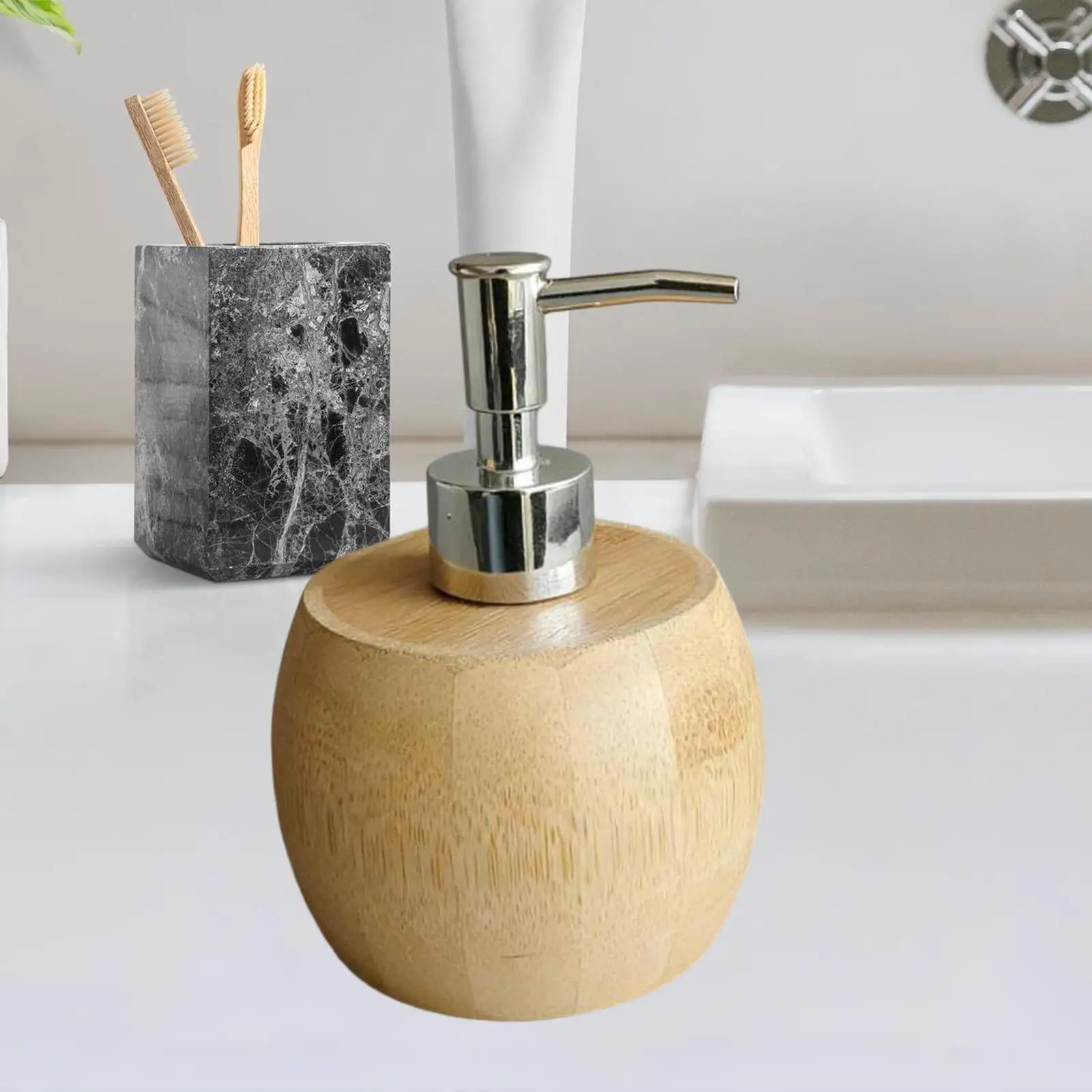 Bamboo Hand Soap Dispenser Dish Soap Pump Bottle Body Wash Container Conditioner Empty Bottle for Shower Washroom Office